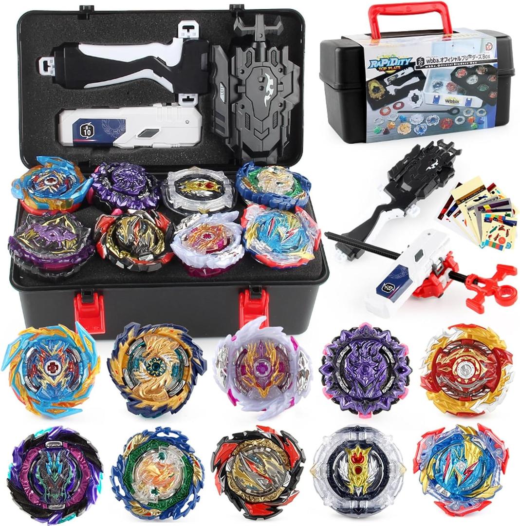 Battling Top Set, Burst Gyro Toys 10 Spinning Tops 2 Launchers Combat Battling Game with Portable Storage Box Gift for Kids Children Boys