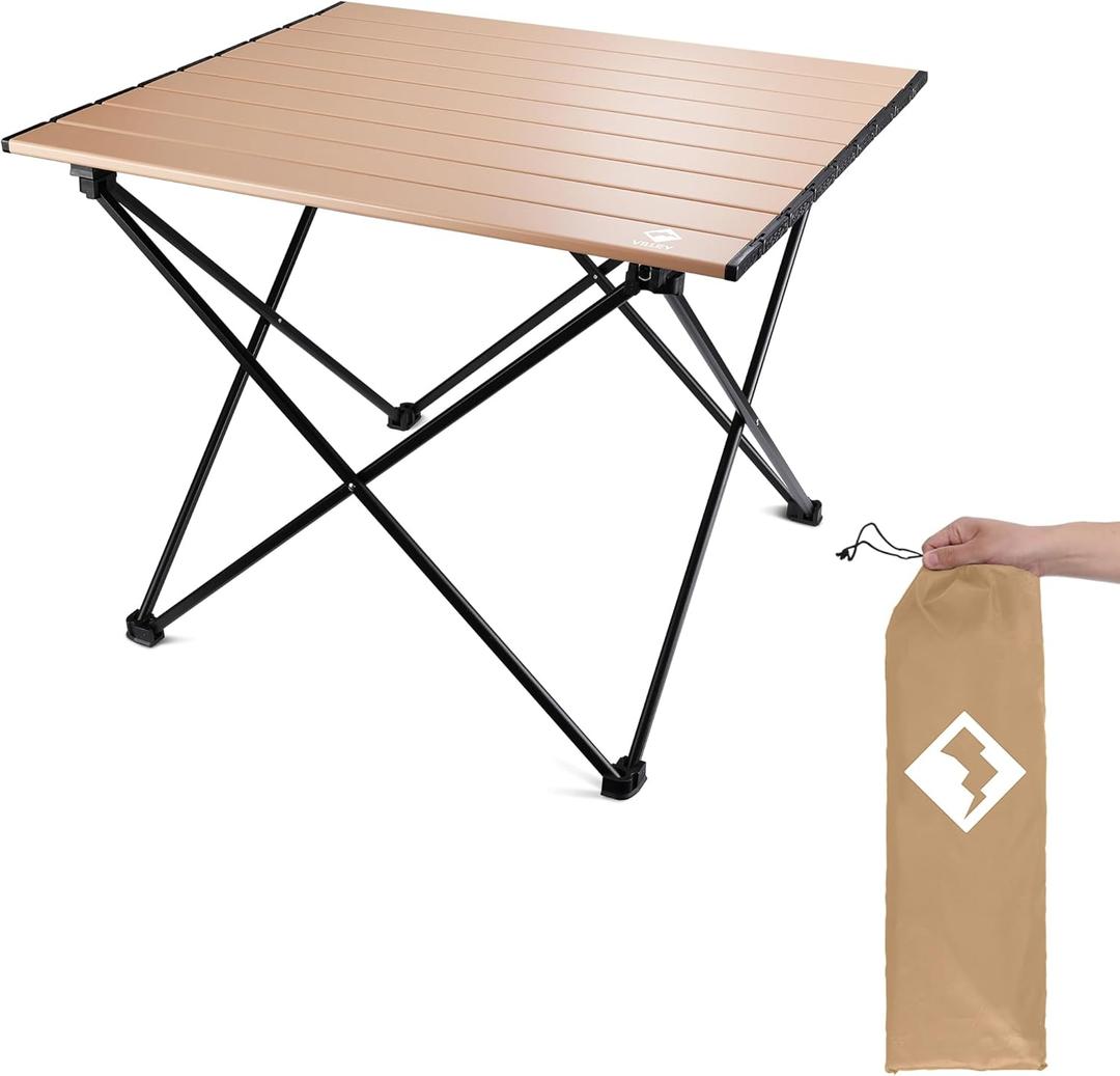 VILLEY Portable Camping Side Table, Ultralight Aluminum Folding Beach Table with Carry Bag for Outdoor Cooking, Picnic, Camp, Boat, Travel, Medium 19''
