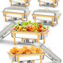 Chafing Dish for Buffet Set, 6 Packs 8 Qt Chafers and Buffet Warmers Sets with Folding Frame, Spoon & Tweezer for Weddings Parties Banquets Catering Events (Gold, 6 Pack)