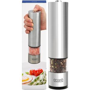 Epar Salt or Pepper Grinder Mill Electric  Battery Operated Stainless Steel Mill with LED Light, Adjustable Ceramic Core, and One-Hand Push Button for Effortless Seasoning and Cooking