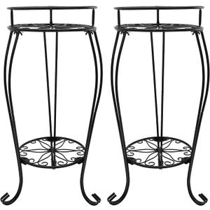 CASIMR 2-Pack Plant Stand, 2 Tier 26.8 inch Tall Metal Potted Holder Rack,Indoor Outdoor Multiple Flower Pot Shelf Rustproof Iron Garden Container for Garden Patio Living Room Corner Balcony, Black