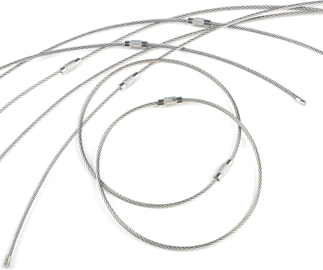 Pawfly 5 Inch/10 Inch Wire Keychain Cable Large Stainless Steel Key Ring Loop Holder, 20/50/100 Pack