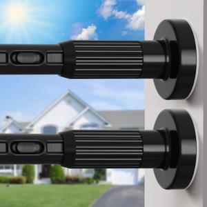 MEXAU 2 Pack Black Tension Curtain Rods for Windows 41-126 Inch Heavy Duty Tension Rod Adjustable Curtain Rods No Drilling for Bathroom Living Room Outdoor Patio Hold Up Blackout Curtains and Non Slip