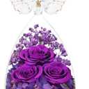Preserved Flower Rose Gifts for Women, Forever Eternal Fresh Flowers in Glass Angel Figurines Flowers for Delivery Prime Purple Roses for Grandma Mom Sister Her Wife on Mothers Day Birthday Christmas (Classic Purple (Rose, Baby's Breath, Hydrangea))