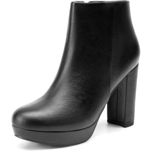 DREAM PAIRS Women's Stomp High Heel Ankle Boots (8, Black/Pu)