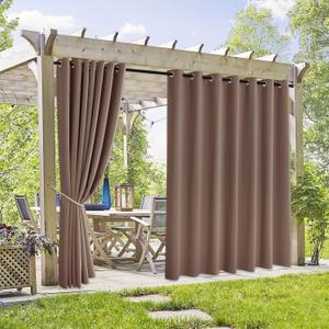 RYB HOME Extra Wide Outdoor Curtains 2 Panels - UV Protect Waterproof Privacy Outside Curtains for Patio Gazebo Balcony Lanai Pavilion Pergola Deck, Wide 105 x Long 108 inches, Mocha