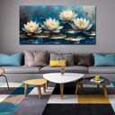 Large Canvas Wall Art for Living Room Bedroom Home Office Blue White Lotus Flower Picture Framed Canvas Prints Artwork Ready to Hang Size 30x60