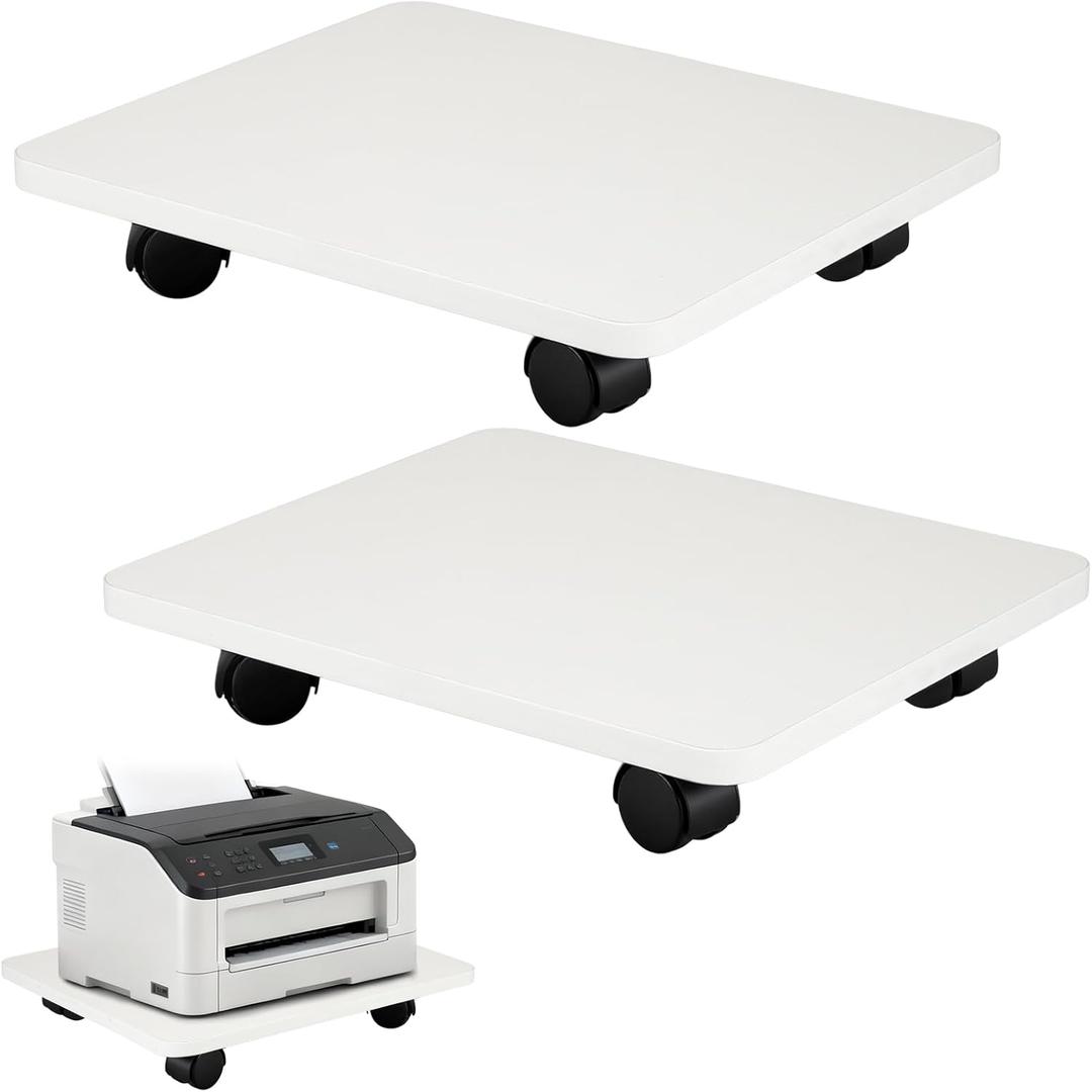 2 Pcs Under Desk Printer Stand with 4 Caster Wheels, White Movable Printer, White Rolling Plant Rack Tray, Multiple Places Such As Living Room, Bedroom to Place Scanners, Fax Machines