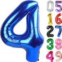 Metallic Blue Number 4 Balloon 40 Inch, 4th Birthday Party Decorations for Children, Giant 4 Foil Balloon for Party Supplies