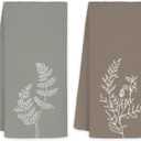 JINYO Minimalist Boho Floral Kitchen Towels, Neutral Botanical Hand Towels for Bathroom Kitchen Decor, Rustic Elegant Wildflower Plant Decorative Dish Tea Towels, 16x24 Inch Set of 2