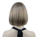 Lydell 8" Straight Short Bob Hair Flat Bangs Cute Central Dot Skin Top Heat Resistant Synthetic Wigs (H16/613 Blonde Highlighted)