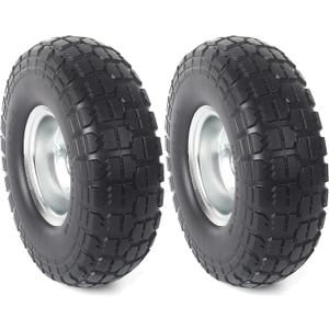 AR-PRO (2-Pack) 10-Inch Solid Rubber Tire Wheels - Replacement 4.10/3.50-4" Flat Free Tire with 5/8" Bearings, 2.2" Offset Hub - Compatible with Hand Truck, Wheelbarrow, Dolly, Gorilla Carts (Silver)