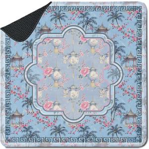 Blue Tropical Chinoiserie Floral Mahjong Mat for Table(31.5" x 31.5"), Pink Blossom Oriental Lantern Non-Slip Noise Reduction Mahjong Table Cover for Card Board Tile Games Poker Dominoes