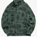 Men 1/4 Zipper Sweatshirt Ethnic Aztec Printed Kangaroo Pocket Fall Winter Pullovers Jacket Unisex Hoodie Tops Size XL