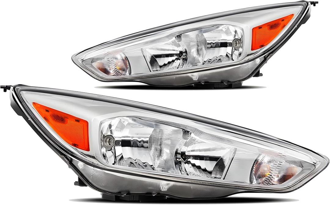 Headlights Assembly Compatible with 2015-2018 Ford Focus S SE ST Halogen Head lights Headlamp w/Bulb, Factory OE Style