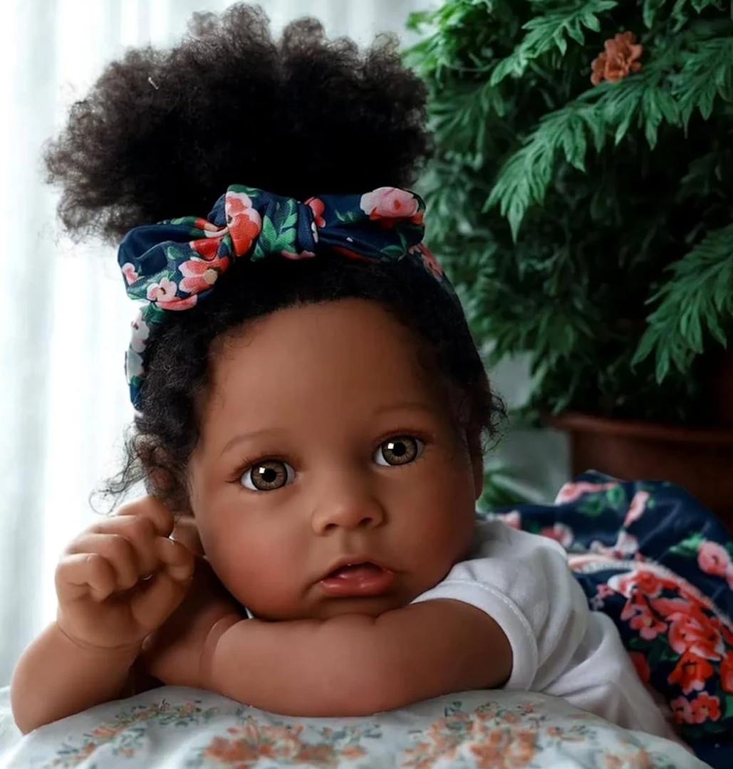BABESIDE Reborn Baby Dolls Black Girl, 20 Inch Realistic Black Baby Newborn African American Real Life Girl Dolls Soft Vinyl and Cloth Body with Feeding Kit Gift Box for Kids Age 3+