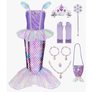 Meland Mermaid Dress - Little Mermaid Costume with Bag for Girls 3-10, Princess Dress Up for Birthday Gift, Halloween Costume Meland Mermaid Dress - Little Mermaid Costume with Bag for Girls 3-10, Princess Dress Up for Birthday Gift, Halloween Costume