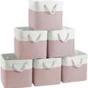 Cube Storage Bins, 6 Pack 11x11 inch with Cotton Handles for Closet, Shelves, Clothes, Toys, Towel (White/Pink)