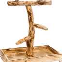 PENN-PLAX Bird-Life Natural Wood Tree Perch for Large Birds and Parrots  Includes Food and Water Bowls and Drop Tray  Large