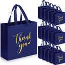 Sweetude 30 Pcs Thank You Gift Bags with Handles Bulk Reusable Goodie Bag Non Woven Foldable Handbag for Christmas Wedding Bridesmaid Gifts(11 x 12 x 5 Inch,Navy Blue)
