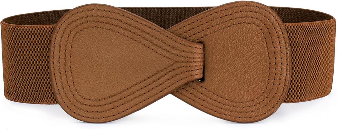 Allegra K Plus Size Interlock Buckle 8-shaped Faux Leather Elastic Belt Cinch Waistband for Lady (Fit Waist Girth:25"/63.5cm-37"/94cm, Brown)