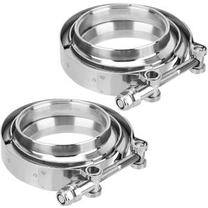 JOIKIT 2 Pack 4 Inch Exhaust V Band Clamp Stainless Steel V Band Clamp with Male Female Flanges for Turbo Pipes, Exhaust System, Downpipe Assembly,Fits 4" OD Pipes