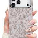 SOKAD Magnetic Sage Floral Phone Case for iPhone 17 Pro Max, Vintage Beige Flower Pattern Compatible with Magsafe Matte Protective Case Cover with Screen Protector for Girls Women
