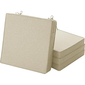 Outdoor Chair Cushions, Water-Resistant & Fade-Resistant, Patio Furniture Seat Replacement Chair Pads with Ties Zipper, Removable Cover, Non-Slip Bottom, Set of 4, 18.5 x 16 Inch, Natural