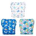 Babygoal Baby & Toddler Boys&Girls Swim Diapers, Reusable Adjustable Washable One Size Fits 6M-3T Gifts and Swimming Lessons 3 Pack 3ZSD26 (Large, Boat,whale,seaweed)