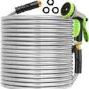 Metal Garden Hose 50ft Flexible Stainless Steel Water Hose Heavy Duty Lightweight Strong Durable Kink Free Long Hose Pipe with 10 Function Nozzle for Outdoor Yard