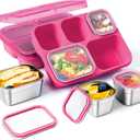 Freshmage Stainless Steel Snack Containers - 2 Pack, BPA-Free Lunch Bento Box with 5 Compartment, Reusable Food Storage Snackle Box for School, Work, and Travel, Dishwasher Safe (Pink)
