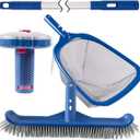 POOLAZA Pool Cleaning Kit Above Ground & Inground Pools, Include Sturdy Pool Brush Head, Ultra Fine Mesh Pool Skimmer Net, 57.5'' Thickened Aluminum Pool Pole & Durable Pool Floater