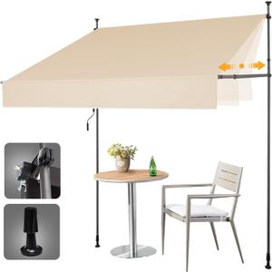 HOMEDEMO Manual Retractable Awning 79"x118" Patio Awning Retractable Outdoor Sunshade Shelter Polyester Height Adjustable Sunsetter Retractable Awning UV Protection for Backyard Garden Balcony Beige
