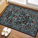 GarveeHome Floral Entryway Rug, 2x3 Washable Front Door Entry Throw Rugs Indoor, Non Slip Bathroom Small Rugs, Boho Thin Rug for Kitchen, Soft Carpet Mat for Bedroom Bathroom, Black