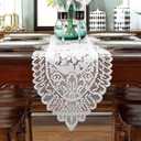 WILLBOND1Pcs Vintage Cotton Crochet Tablecloths Handmade Crochet Lace Table Runner Rectangular Lace Doilies Doily Floral Tablecloth Dining Place Mats Bedside Dresser Decor, 44x 12.5 inch, White