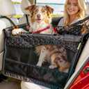 Dog Car Seat for Large Medium Dogs | Waterproof Dog Seat Cover for Back Seat with Hard Bottom | Alloy Twist-Lock Rods | 3 Mesh Windows | Removable Fleece Mat | Cars, SUVs, Trucks