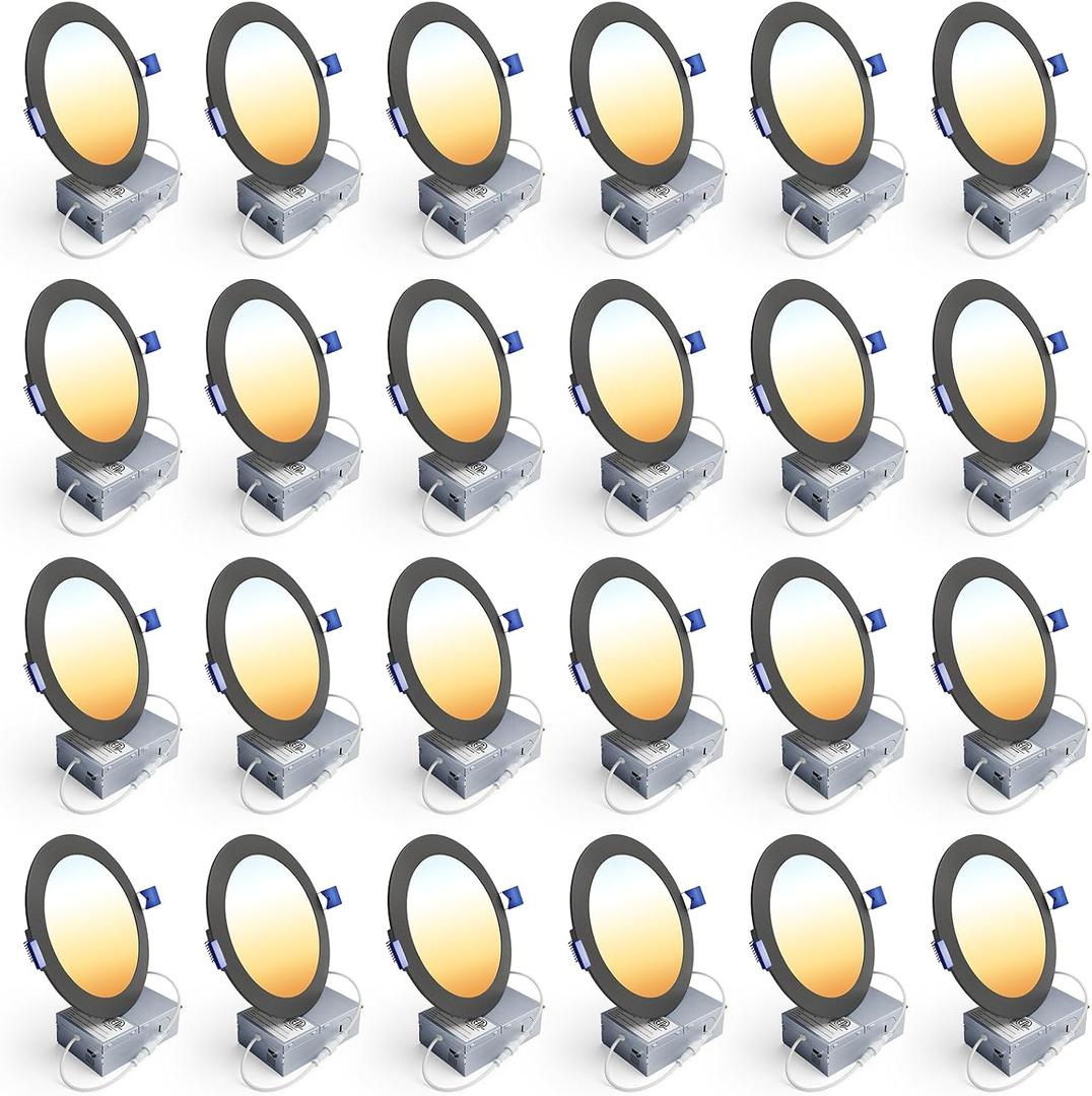 Ensenior 24 Pack 6 Inch LED Recessed Ceiling Light, Dimmable, 2700K-5000K 5CCT, 1200LM 12W 120V, High Brightness Dimmable Canless Wafer Downlight - ETL&FCC&IC