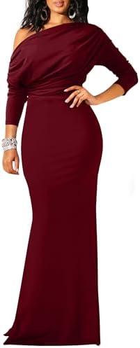 YMDUCH Women's Sexy Elegant Long Sleeve Off Shoulder Bodycon Long Evening Formal Dress, XL