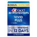 Crest 3D Whitestrips Vivid Plus, Teeth Whitening Strip Kit, 10 Treatments + 2 Bonus Treatments (Each with 1 Upper/1 Lower Strip), 24 Strips, 8 Levels Whiter, Teeth Whitening Kit