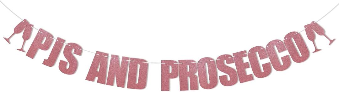 Pjs and Prosecco Banner, PJs and Prosecco Bachelorette Party Decorations, Bridal Shower Bachelorette Weekend Decorations Rose Gold Glitter