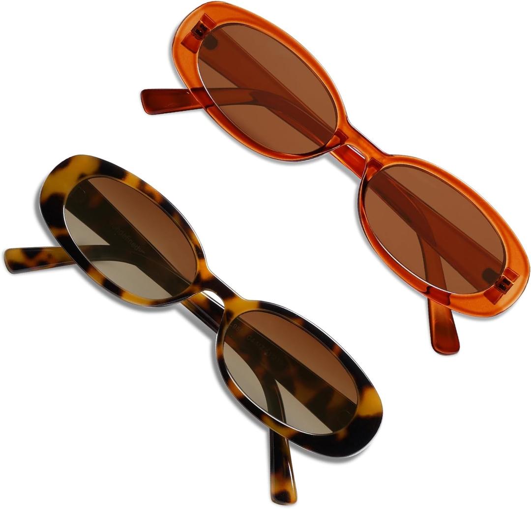 VANLINKER Polarized Retro Oval Sunglasses for Women and Men Small 90s Style VL9580 (C3c4 Brown Frame/Tortoise Frame)