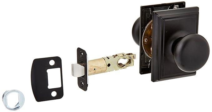 Schlage F10-PLY-ADD Plymouth Passage Knobset with Decorative Addison Rose from t, Matte Black