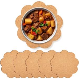 Mimorou 6 Set 8 Inch Round Woven Thick Cork Trivets, Scalloped Placemats Round for Hot Dishes and Hot Pot, Scalloped Cork Trivets, Plant Coasters Mats for Dining Table, Countertop, Garden Pots