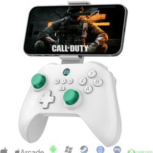 Megadream Mobile Game Controller for iPhone iPad, Wireless Android Gamepad - PS Remote Play, Xbox Cloud, Steam Link, GeForce Now, MFi Arcade Games, Micro & Hall Trigger, with Phone Clip, White (Blanco)
