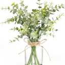Muhanjia Artificial Eucalyptus Stems in Glass Vase with Faux Water, 7Pcs Fake Plant for Centerpiece Bathroom Farmhouse Room Home Decor (Sage Green Eucalyptus)