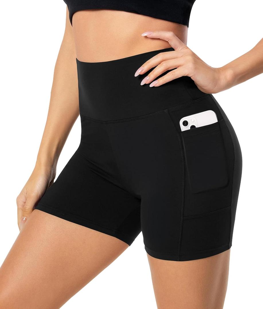 FULLSOFT 1 Pack High Waisted Biker Shorts for Women -5" Tummy Control Fitness Athletic Workout Running Yoga Gym Soft Shorts with Pockets (Black(with Pockets),Small-Medium) FULLSOFT 1 Pack High Waisted Biker Shorts for Women -5" Tummy Control Fitness Athletic Workout Running Yoga Gym Soft Shorts with Pockets (Black(with Pockets),Small-Medium)