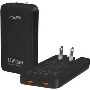 65W GaN Flat USB C Wall Charger with Folding Travel Dual USB-C Port,Fast Charging with PPS for for MacBook, iPhone 17/16/15/14/13/12/11/Pro Max/XS/XR,Galaxy S24/S23/Note20, Pixel 9/8,Black