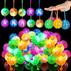 Sotiff 60 Pcs Light up Ball Spiky LED Bouncy Ball Flashing Squeaky Multicolor Puffer Toy Rubber Sensory Toy Carnival Prizes Bulk Party Favors for Teens, Adults, Children
