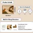 Funny Creation of Adam and Cat Wall Art, Whimsical Cat and God Wall Decor Painting Quirky Michelangelo and Animal Poster Canvas Print for Bedroom Living Room 12x16 inch Wood Framed