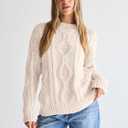 Trendy Queen Women's Oversized Cable Knit Crewneck Sweaters (Beige, L)